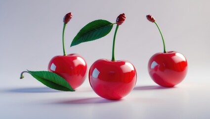 Three stems and leaves with sweet cherries