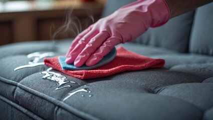 Fototapeta premium Upholstered furniture maintenance through chemical cleaning