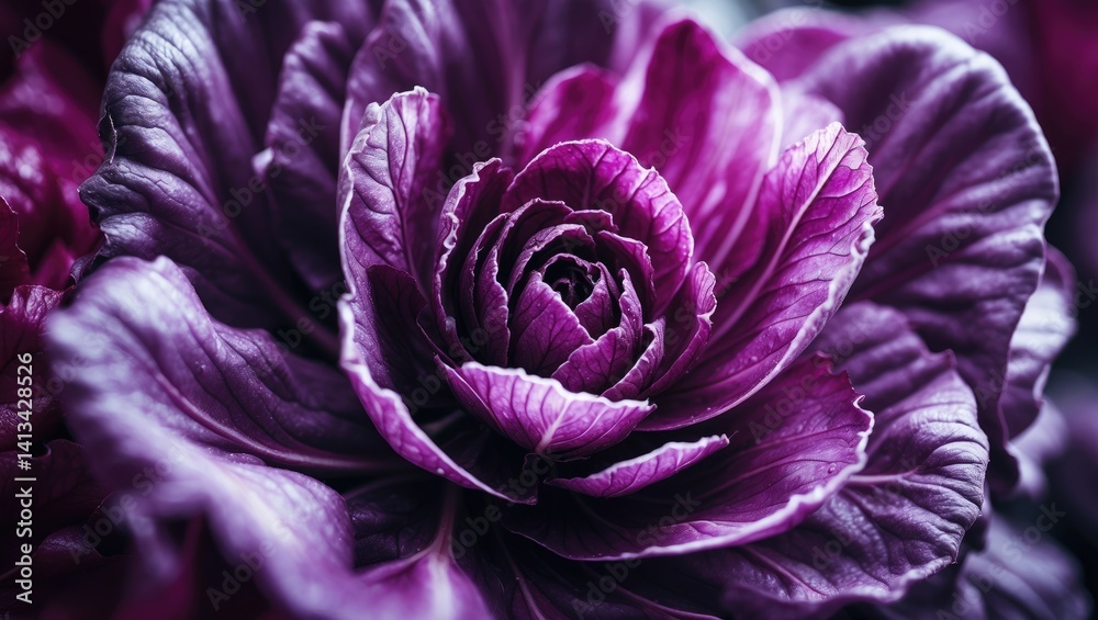 Poster close-up image of red radicchio leaf or red salad