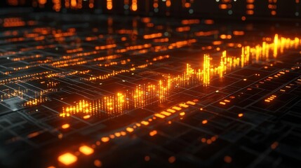 Abstract Digital Landscape with Data Visualization and Glowing Elements