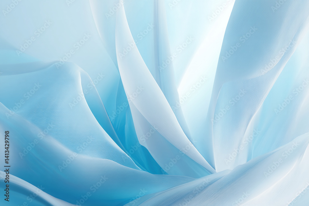 Poster abstract image of light blue fabric flowing, creating soft waves and subtle texture, showcasing eleg