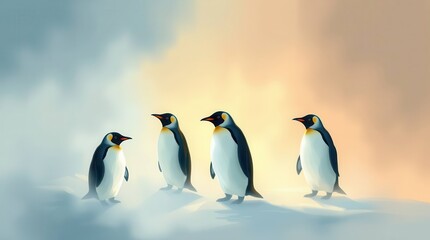 Fototapeta premium Artistic Portrait of King Penguins Framed by Abstract Earth Tones