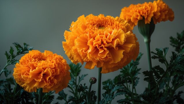 Tagetes marigolds or ganda: orange blooms in the garden.