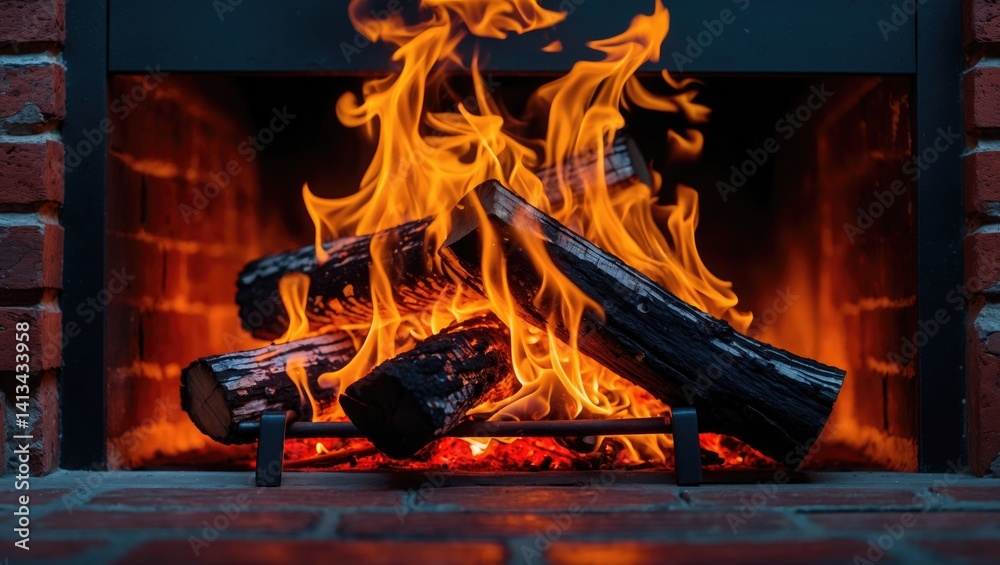 Poster burning logs on an open flame