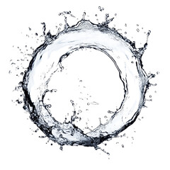 Obraz premium Water splashes create a dynamic circular pattern in an isolated visual display, showcasing fluid motion and clarity, Water splashing out from circle shape isolated