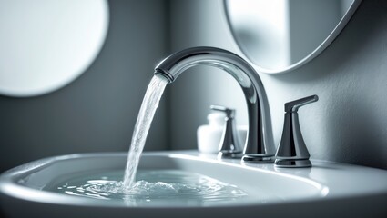 Water pours from the tap.