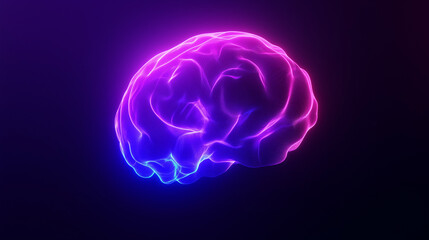 a glowing neon-style brain silhouette hovering in the dark