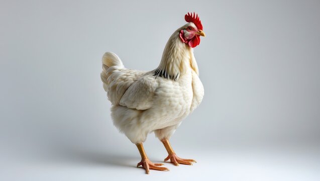 White laying hen featured in isolation.