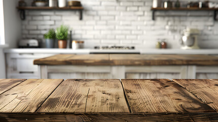 Rustic Empty Wooden Table in Kitchen Background for Interior Design Inspiration