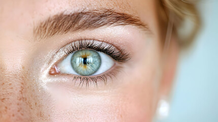 Obraz premium Close up hazel eye woman portrait soft lighting beauty cosmetics visual