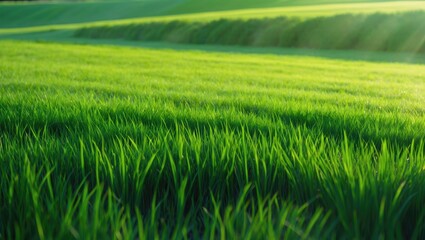 Lush Green Grassland, Close-Up Perspective of Grass Field