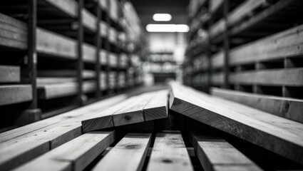 Vertical storage racks for lumber in a warehouse