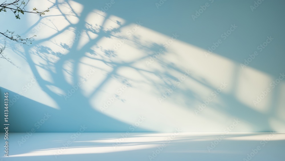 Poster Sophisticated and subtle abstract background for showcasing products with shadows created by tree branches on the wall.
