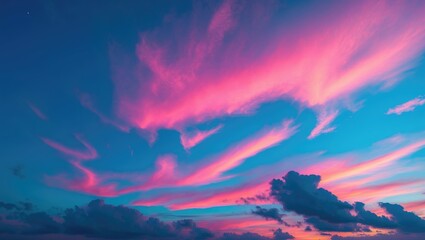 Obraz premium Lively Sunset Sky Featuring Bright Pink and Blue Tones