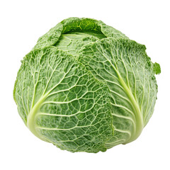 Obraz premium Fresh green cabbage isolated on a transparent background, showcasing its vibrant leaves and natural texture, cabbage isolated on transparent background