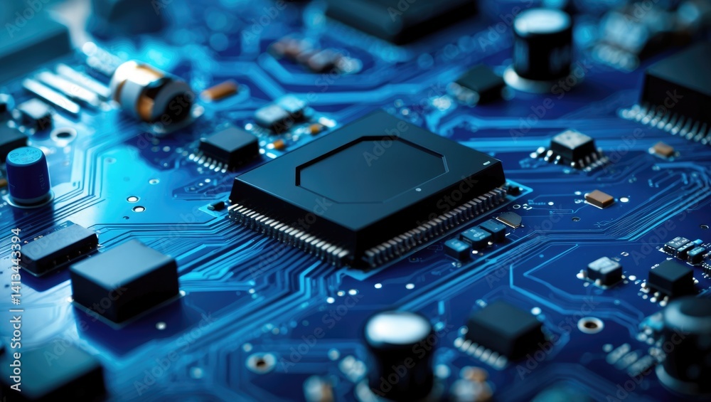 Aufkleber Detailed view of a processor on an electronic circuit board.