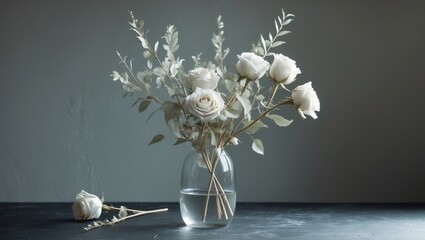 Classic dried bloom featuring a white rose and backdrop