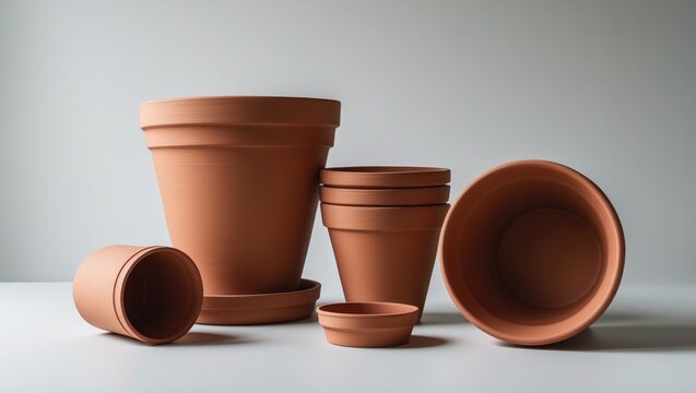Assorted sizes of empty ceramic pots for indoor gardening - Powered by Adobe