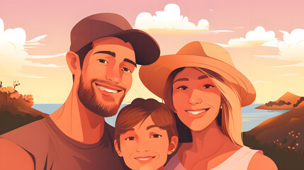 Professional Family Selfie Portrait of Mother, Father, and Child for Marketing Materials
