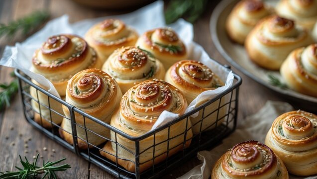Bacon and sesame seed puff pastry with unsweetened snails
