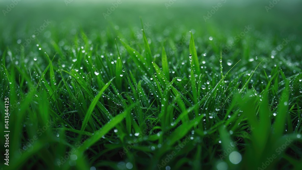 Poster green grass texture with dew for backdrop