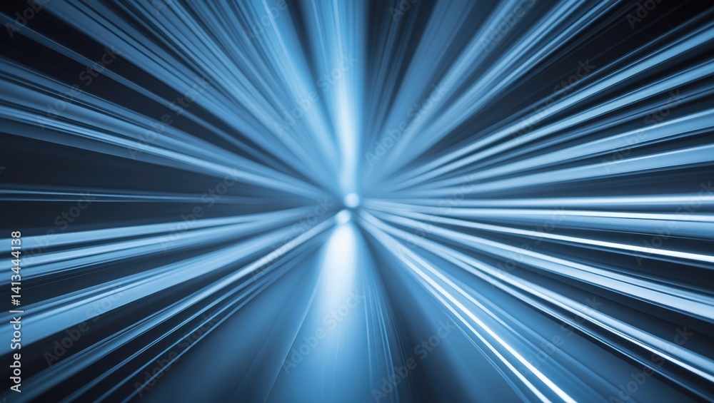Poster Computer-generated image featuring fast-moving blue light and stripes on a backdrop