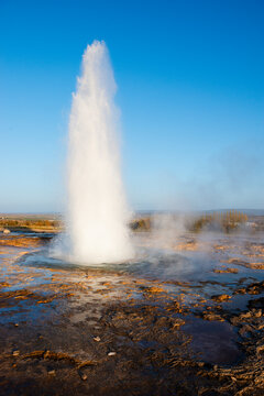 Haukadalur Valley, Iceland. Eruption of the Strokkur geyser at the Haukadalur valley in Iceland.