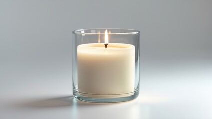 Isolated background featuring a vanilla scented candle in a glass jar