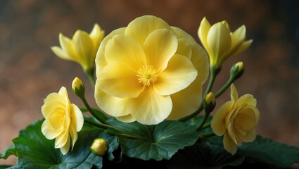 Obraz premium Lively tuberous begonia set against a dark backdrop.