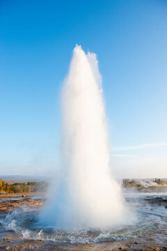 Haukadalur Valley, Iceland. Eruption of the Strokkur geyser at the Haukadalur valley in Iceland.