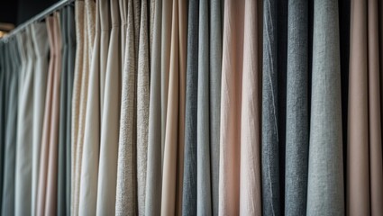 Fabric samples for curtains. Current trends in home decor and interior design. Close-up