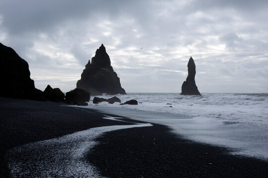 Reynisdrangar, Vik, Iceland. Black sand beach in the southern most village in Iceland.