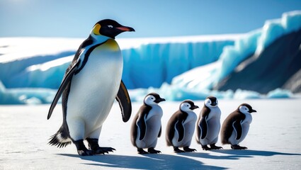 Obraz premium Emperor Penguins with their chick