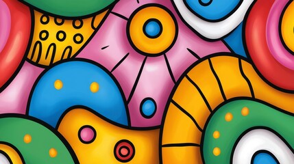 Abstract Colorful Patterns with Curved Lines, Geometric Shapes, and Vibrant Colors in a Decorative Design