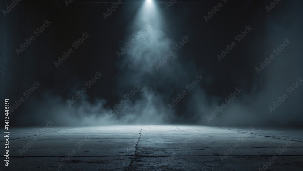 Poster vacant studio featuring a grunge concrete floor background with fog or mist.