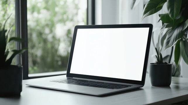 frameless expensive laptop mackup with white screen and white background, template, monitor, Space Gray.