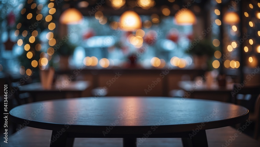 Aufkleber empty wooden table with a blurred abstract background in front of a coffee shop or restaurant for pr