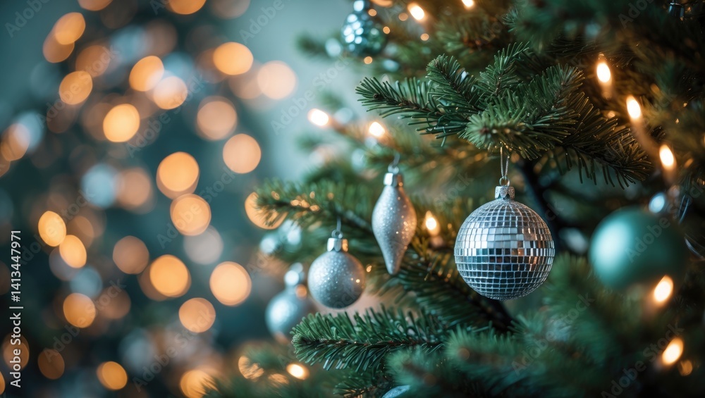 Poster christmas tree adorned with a soft-focus background