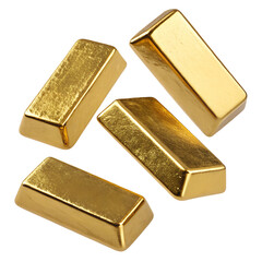 Four gold bars Isolated on a transparent background, PNG.