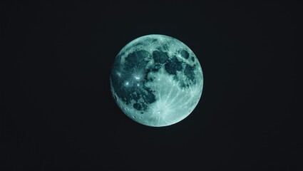 Moon against a pitch-black sky backdrop, captured from the surface using an extremely long telephoto lens. Close-up of the moon shimmering in a clear sky.