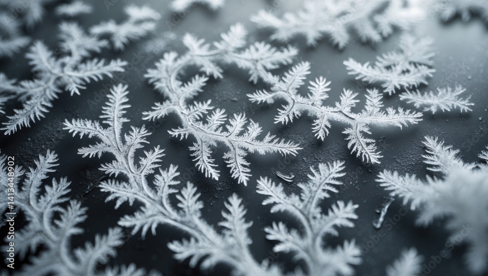 Aufkleber intricate close-up of frost patterns producing artistic designs on glass.