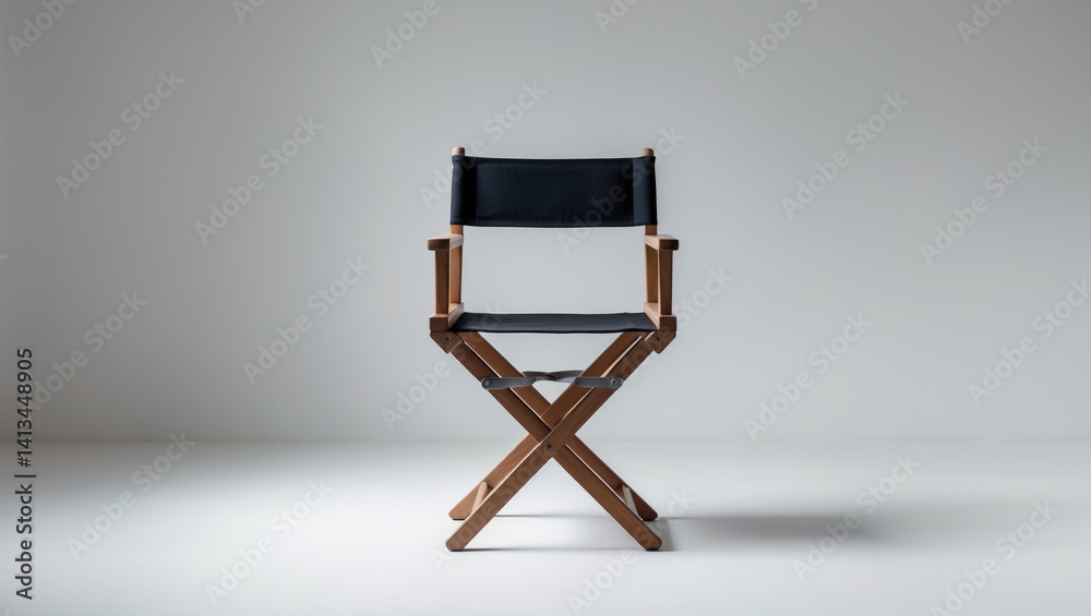 Poster director's chair alone against a white background. space available for text. unoccupied chair. the n