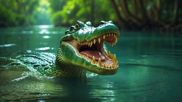 Open-jawed saltwater crocodile