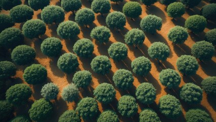 Top-down perspective of an olive grove