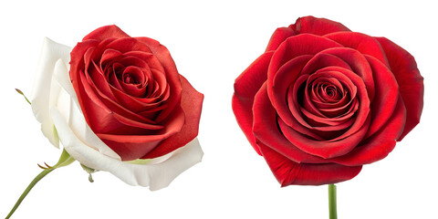 Fototapeta premium Red Rose in Two Different Styles on White Background, Floral, Romantic, Elegant