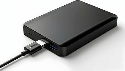 External Hard Drive Charging,External hard drive casing for 2.5 and 3.5 inch for data storage and security isolated on white background,black mobile phone include wire charging on a light background.