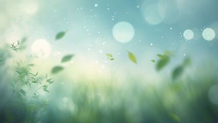 Obraz premium Summer backdrop with hazy grass and sky featuring vibrant bokeh.