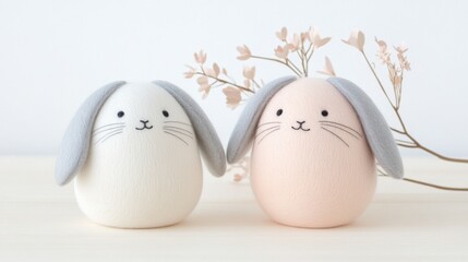 Easter rabbit and eggs crafted with light shades decorations for a minimalist spring decor that brings joy to any Easter celebration