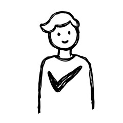 Obraz premium Hand-drawn person with checkmark on chest icon representing confidence or task completion - concept of achievement goal result trust UX success
