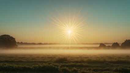 Obraz premium Summer field at sunrise. Nature scene.